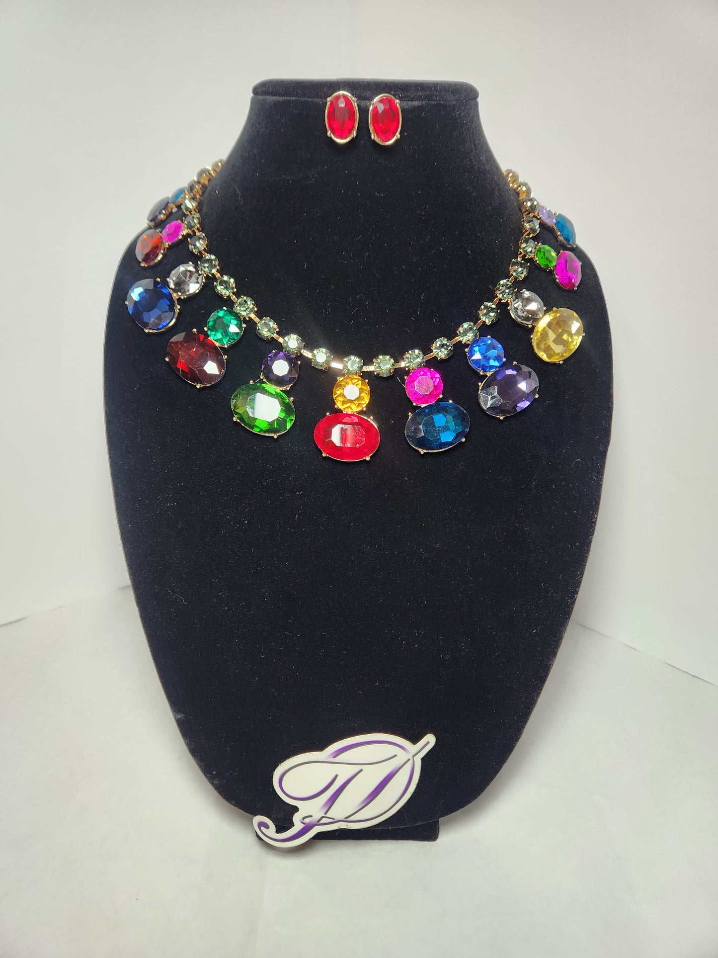 Radiant Royale: Multicolor Gemstone Statement Necklace Set