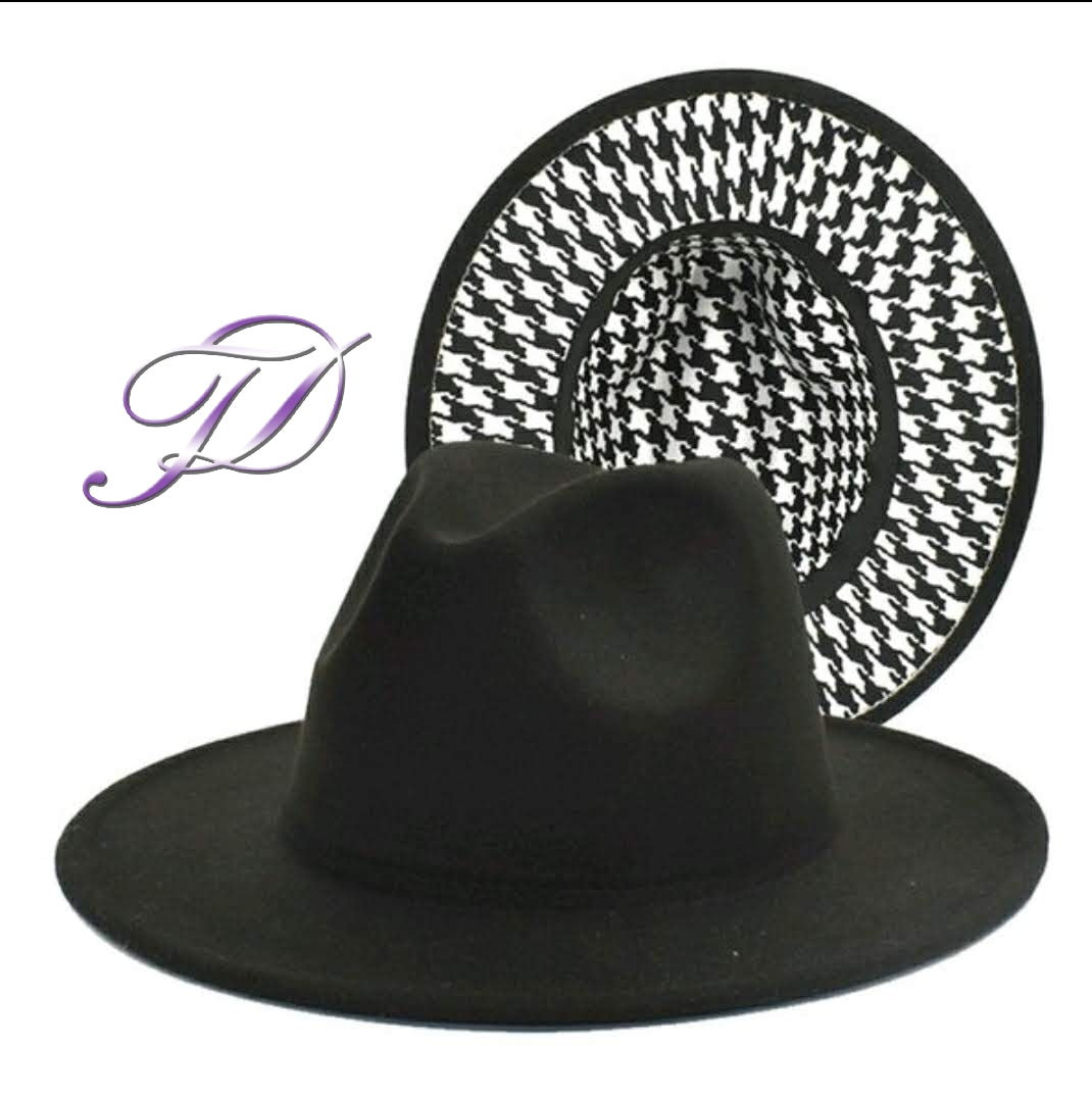 Black Fedora with Houndstooth Bottom