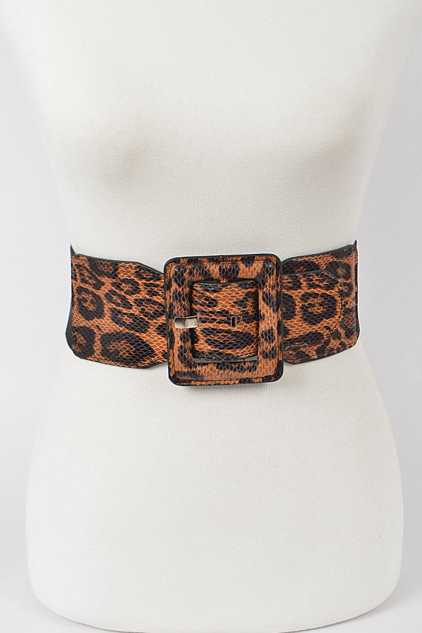 Leopard Faux Leather Elastic Belt